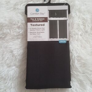 NEW 3 pc set Tier & Window Valance Curtains Black